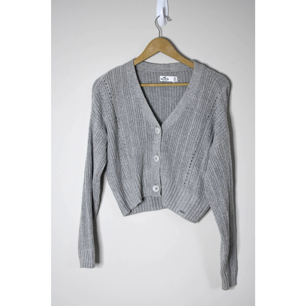 Hollister Gray Crop Knit Cardigan Button Size XS - Picture 3 of 6